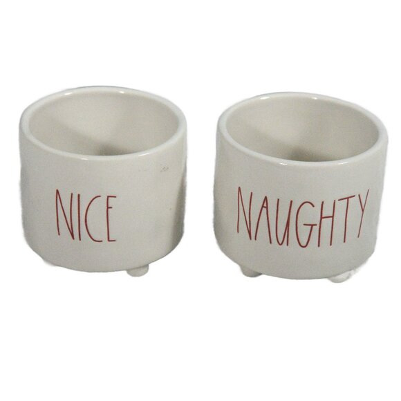 Rae Dunn Ceramic Holiday Planters Candy Dishes NAUGHTY and NICE - Picture 1 of 4